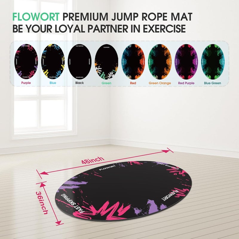 Flowort Cheete Jump Rope Mat Large Rubber Exercise Mat Indoor Outdoor Shock Absorbing Mat Non-Slip Oval Design for Floor & Rope Protection, Workout Mats for Home Gym Flooring - Image 3